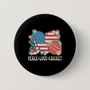 Peace Love Cricket Lover American Flag Patriotic C 6 Cm Round Badge