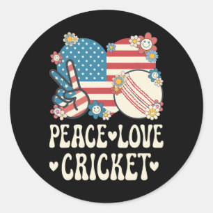 Peace Love Cricket Lover American Flag Patriotic C Classic Round Sticker