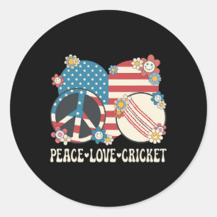 Peace Love Cricket Lover American Flag Patriotic C Classic Round Sticker