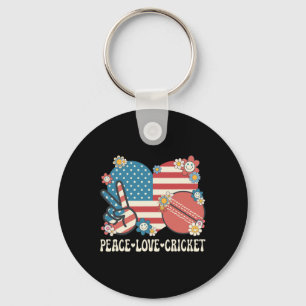 Peace Love Cricket Lover American Flag Patriotic C Key Ring