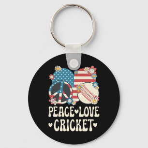Peace Love Cricket Lover American Flag Patriotic C Key Ring