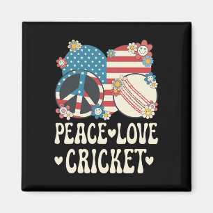 Peace Love Cricket Lover American Flag Patriotic C Magnet