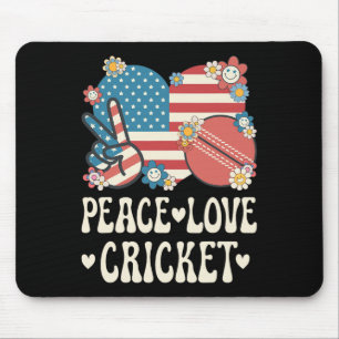 Peace Love Cricket Lover American Flag Patriotic C Mouse Pad