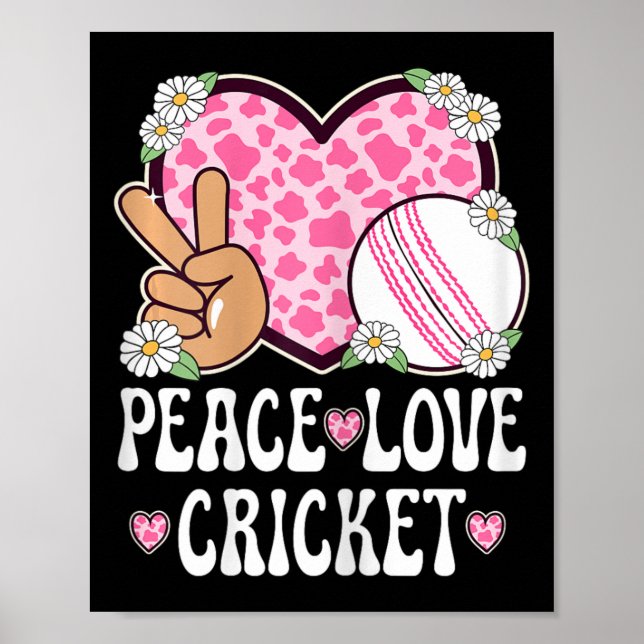 Peace Love Cricket Lover Cow Print Women Girls Cut (Front)