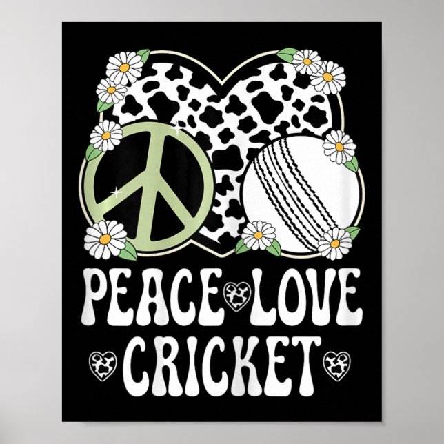 Peace Love Cricket Lover Cow Print Women Girls Cut (Front)