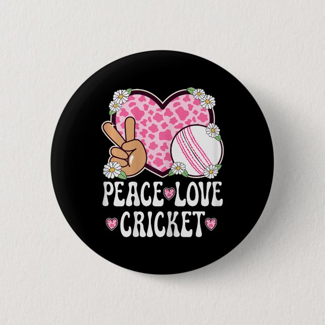 Peace Love Cricket Lover Cow Print Women Girls Cut 6 Cm Round Badge (Front)