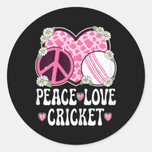 Peace Love Cricket Lover Cow Print Women Girls Cut Classic Round Sticker