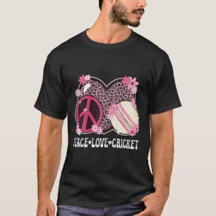 Peace Love Cricket Lover Leopard Print Women Girls T-Shirt
