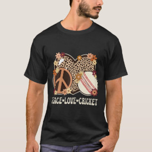 Peace Love Cricket Lover Outfit Cheetah Print Wome T-Shirt