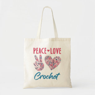 Peace Love Crochet Tote Bag