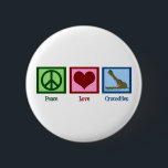 Peace Love Crocodiles 6 Cm Round Badge<br><div class="desc">A peace sign,  heart,  and a cute croc rising out of the lake with big teeth!</div>