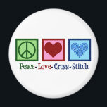 Peace Love Cross Stitch Magnet<br><div class="desc">Cute cross stitching gift for someone who loves to create things. This Peace Love Cross Stitch gift features a peace sign,  heart,  and a pretty cross-stitch pattern heart.</div>
