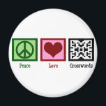 Peace Love Crosswords Magnet<br><div class="desc">Crossword puzzles are a great way to challenge the mind. A cute crossword expert gift.</div>