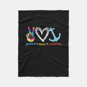 Peace Love Cruising Ship Floating Ocean Tie Dye Fleece Blanket