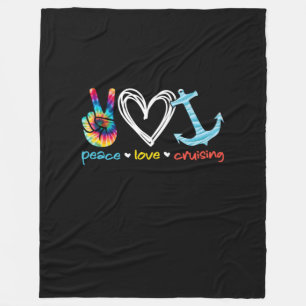 Peace Love Cruising Ship Floating Ocean Tie Dye Fleece Blanket