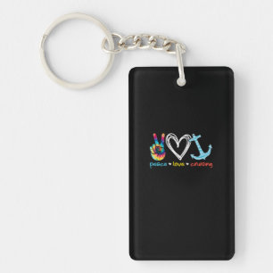Peace Love Cruising Ship Floating Ocean Tie Dye Key Ring