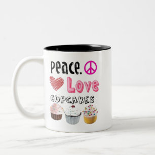 Peace Love Cupcakes cake design Two-Tone Coffee Mug