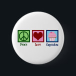 Peace Love Cupcakes Cute Baker 6 Cm Round Badge<br><div class="desc">A cute cupcake lover gift for a baker who likes to bake sweets and desserts in a bakery. Features a peace sign,  heart,  and a pretty cupcake in pink.</div>