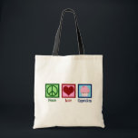 Peace Love Cupcakes Cute Baker Tote Bag<br><div class="desc">A cute cupcake lover gift for a baker who likes to bake sweets and desserts in a bakery. Features a peace sign,  heart,  and a pretty cupcake in pink.</div>