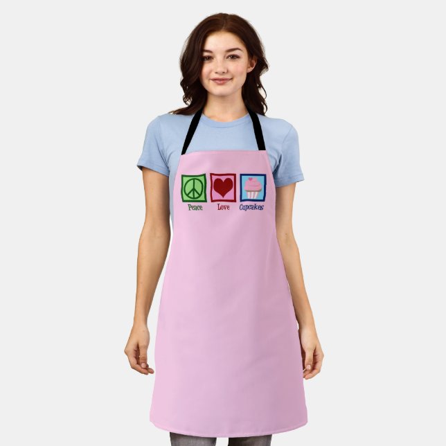 Peace Love Cupcakes Pretty Pink Baker Apron (Worn)