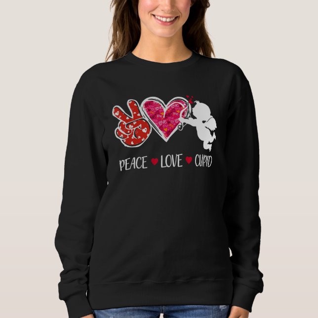 Peace Love Cupid Cute Red Leopard Valentine's Day  Sweatshirt (Front)