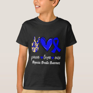 Peace Love Cure Alopecia Areata Blue Ribbon Awaren T-Shirt