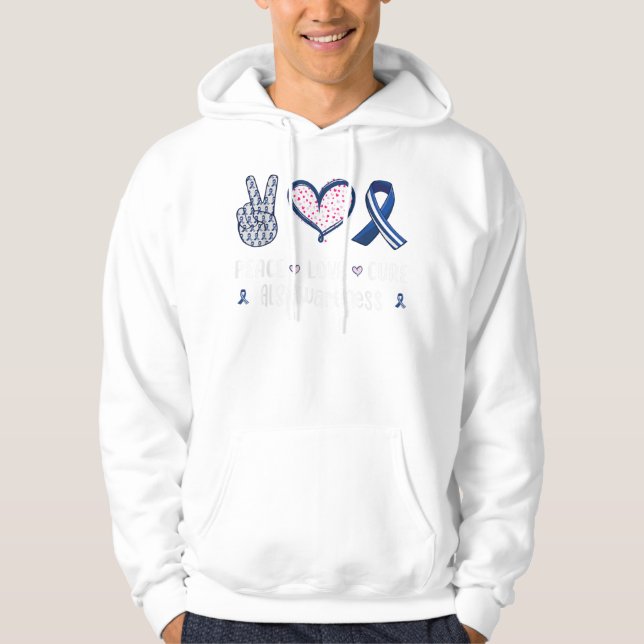 Peace Love cure ALS awareness men women kids ALS Hoodie (Front)