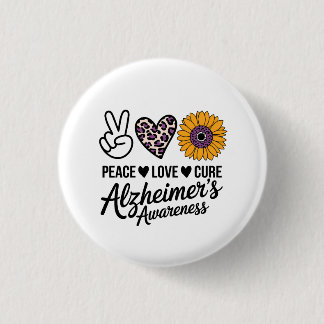 PEACE LOVE CURE Alzheimer's Awareness 3 Cm Round Badge