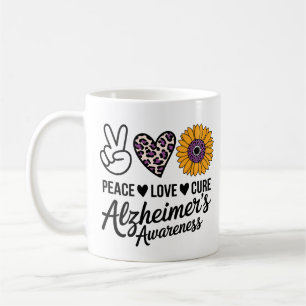 PEACE LOVE CURE Alzheimer's Awareness Coffee Mug