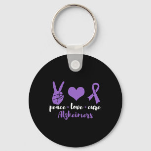 Peace Love Cure Alzheimers Awareness Family Warrio Key Ring