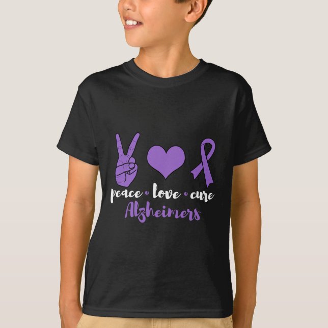 Peace Love Cure Alzheimers Awareness Family Warrio T-Shirt (Front)