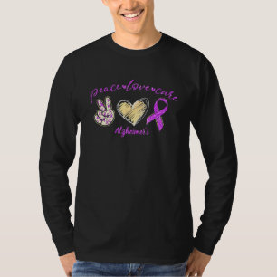 Peace Love Cure Alzheimers Awareness Purple Ribbon T-Shirt