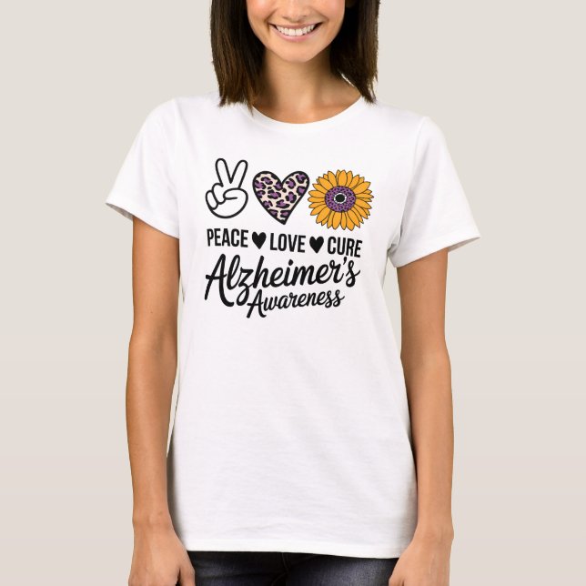 PEACE LOVE CURE Alzheimer's Awareness T-Shirt (Front)