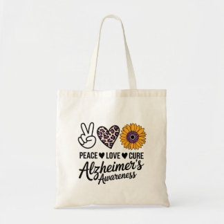 PEACE LOVE CURE Alzheimer's Awareness Tote Bag
