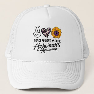 PEACE LOVE CURE Alzheimer's Awareness Trucker Hat