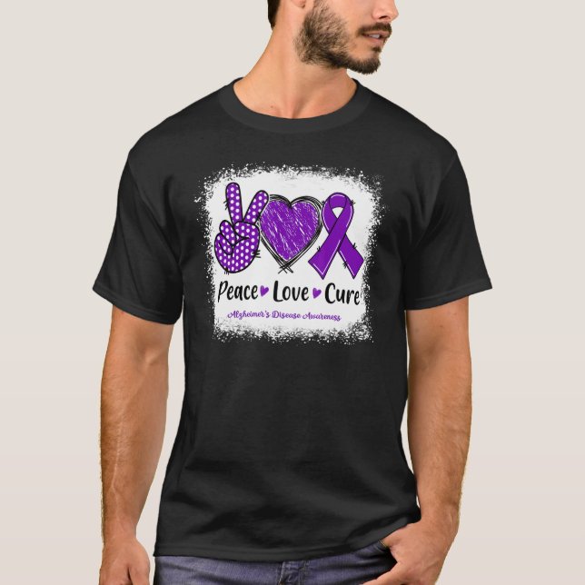 Peace Love Cure Alzheimers Disease Awareness Purpl T-Shirt (Front)