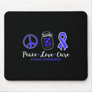 Peace Love Cure Ataxia Awareness With Blue Ribbon Mouse Pad