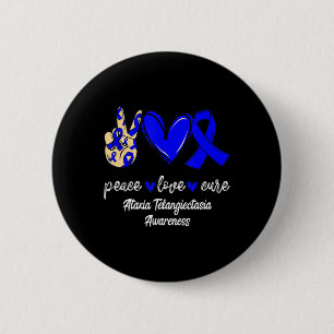 Peace Love Cure Ataxia Telangiectasia Blue Ribbon 6 Cm Round Badge