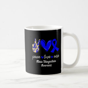 Peace Love Cure Ataxia Telangiectasia Blue Ribbon Coffee Mug
