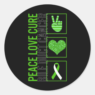 Peace Love Cure Bile Duct Cancer Awareness Ribbon Classic Round Sticker