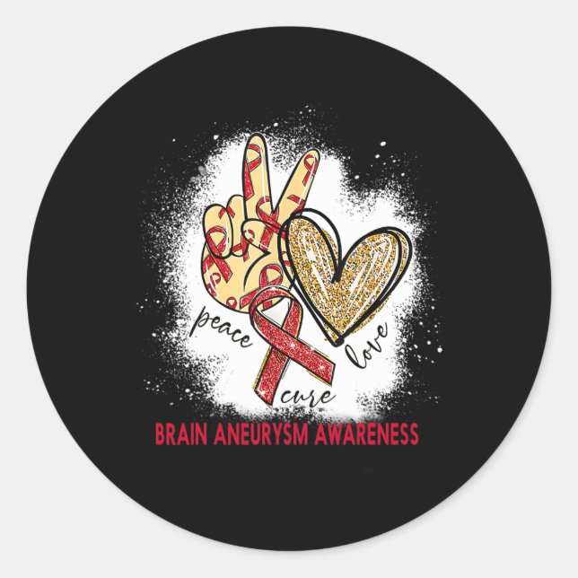 Peace Love Cure Bleached Brain Aneurysm Awareness  Classic Round Sticker (Front)