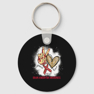 Peace Love Cure Bleached Brain Aneurysm Awareness  Key Ring