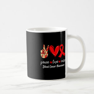 Peace Love Cure Blood Cancer Red Ribbon Awareness Coffee Mug