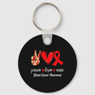 Peace Love Cure Blood Cancer Red Ribbon Awareness  Key Ring