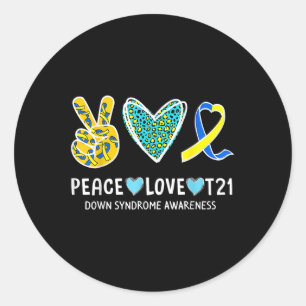 Peace Love Cure Blue & Yellow Ribbon Down Synd Classic Round Sticker