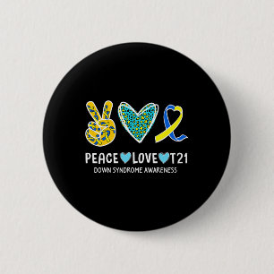 Peace Love Cure Blue And Yellow Ribbon Down Syndro 6 Cm Round Badge