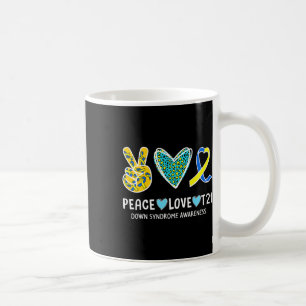 Peace Love Cure Blue And Yellow Ribbon Down Syndro Coffee Mug