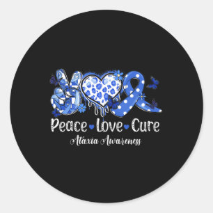 Peace Love Cure Blue Ribbon Ataxia Awareness Classic Round Sticker