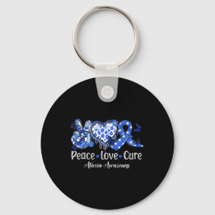 Peace Love Cure Blue Ribbon Ataxia Awareness  Key Ring