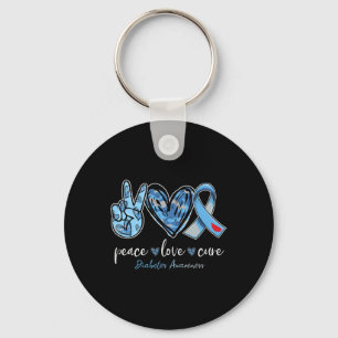 Peace love cure blue ribbon diabetes awareness mon key ring
